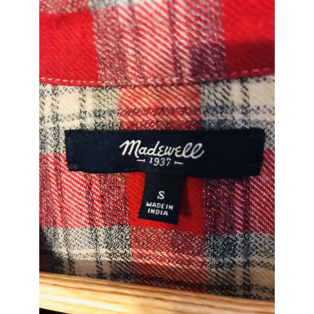 Madewell Women's Small Red & Pink Button Down Flannel Plaid Long Sleeve Shirt - Picture 3 of 5